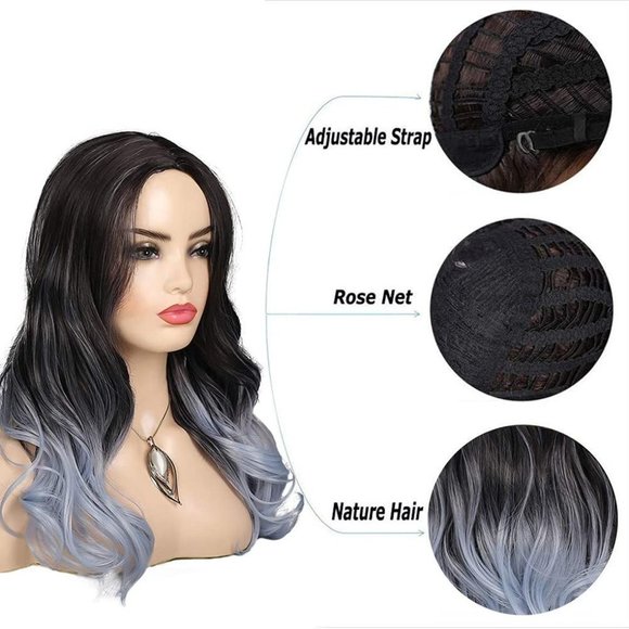 Marda Wigs Curly Wavy Synthetic Ombre Blue - Picture 2 of 6
